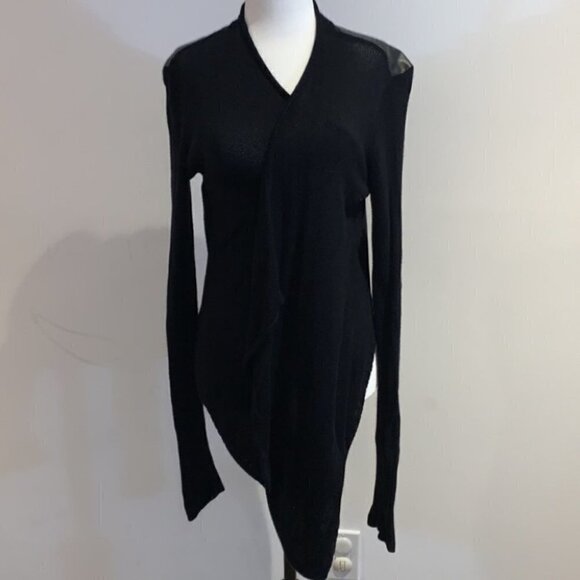 Marciano draped front black vegan leather long sleeves wrap jacket size Small - Picture 3 of 10